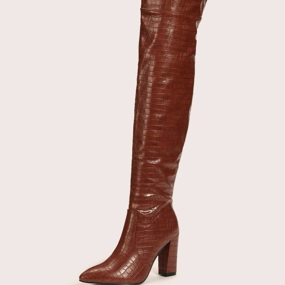Croc Embossed knee high boots
